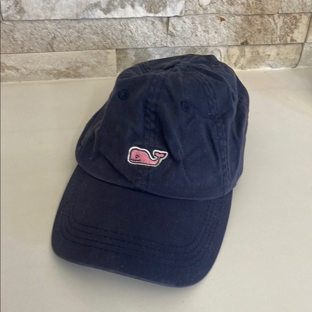 $28 Vineyard Vines Classic Logo Baseball Hat Popular Navy hat with pink whale
